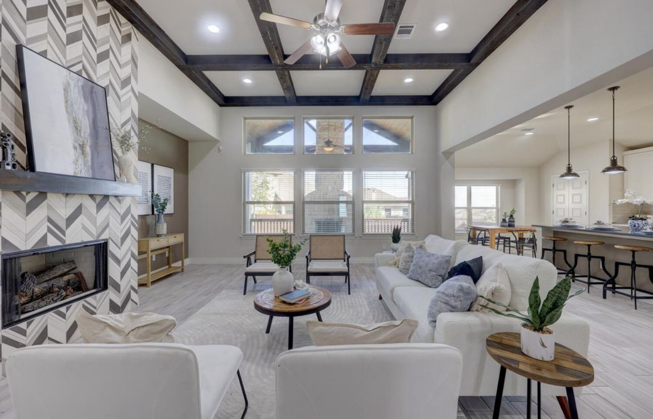 Staged space with warm decor